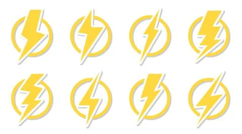 Yellow lightning bolt icon flash circle vector set Stock Illustration