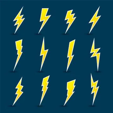 Yellow lightning bolt vector set Stock Illustration