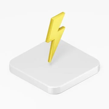 Yellow lightning icon. 3d rendering square button key isometric view, inter.. Stock Illustration