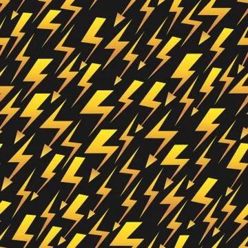 Yellow lightnings black vector seamless pattern Stock Illustration