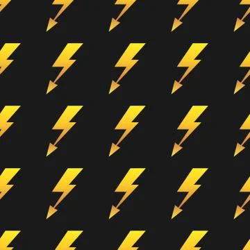 Yellow lightnings black vector seamless pattern Stock Illustration