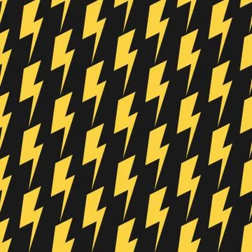 Yellow lightnings black vector seamless pattern Stock Illustration