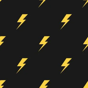 Yellow lightnings black vector seamless pattern Illustrazione stock