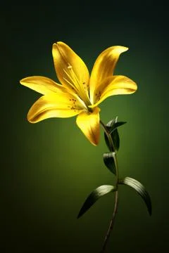 Yellow lilly with stem Stock Photos