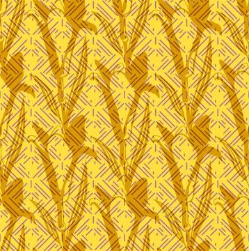 Yellow lily pattern. Seamless yellow geometry flower pattern. Vector Stock Illustration