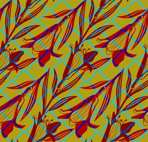Yellow lily pattern. Seamless yellow geometry flower pattern. Vector Stock Illustration
