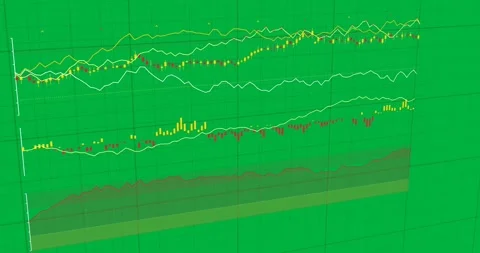 Yellow line appearing chart building closing revealing ticks volume for market Stock Footage 327337693
