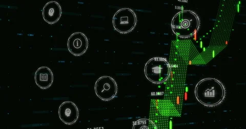 Yellow line emerging sparking data graph tracing green curve animating bars and 動画素材 310326560