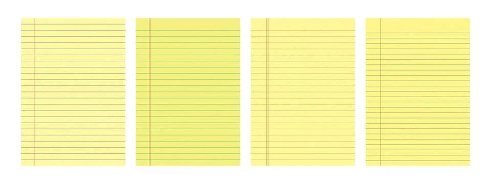 Yellow lined paper sheets set for student and office notes. Template for me.. Stock Illustration