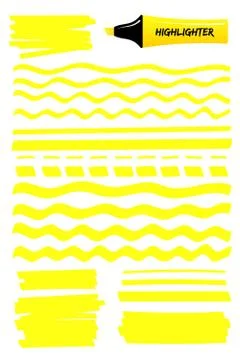 Yellow lines and scribbles with highlighter pen Stock Illustration