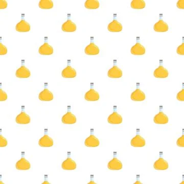 Yellow liquid bottles seamless pattern on white background Stock Illustration