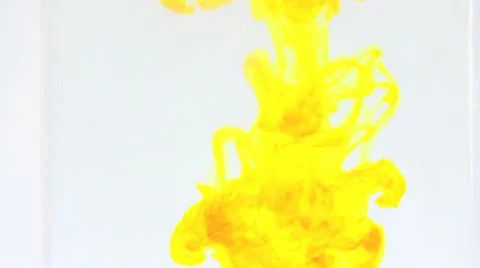 Yellow Liquid Color Slowly Fall Down Front Center Screen Clear White Background Stock Footage 12411260
