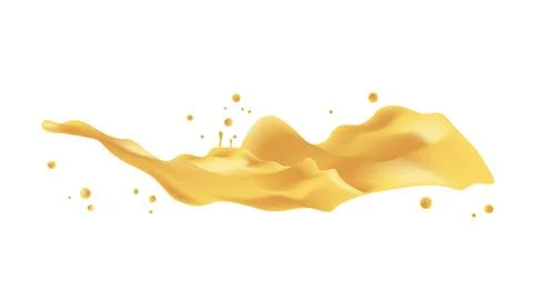 Yellow liquid splash realistic drops and splashes isolated on white background Stock Illustration
