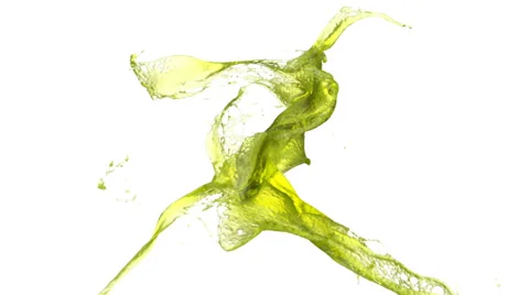 Yellow liquid splashes collide in slow motion, isolated on white (FULL HD) Video stock 36588130