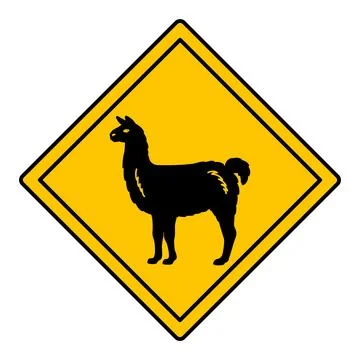 Yellow Llama Road Sign Vector Icon. Alpaca. Road Sign Warning Animals Cross.. Stock Illustration
