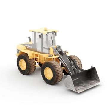 Yellow loader isolated on a vertical white background. Stock Illustration