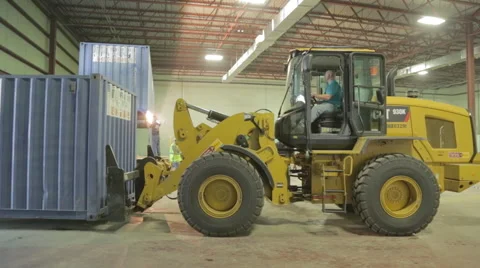 Yellow Loader Moving Storage Container On Construction Site Stock Footage 46592185