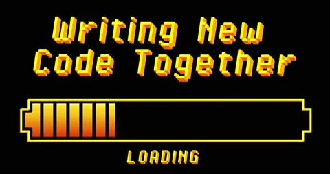 Yellow loading screen with Writing New Code Together text Stock Footage 232967776
