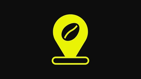 Yellow Location with coffee bean icon isolated on black background. 4K Video Stock Footage 233062202