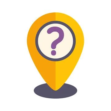Yellow location pin icon with question mark symbol Stock Illustration