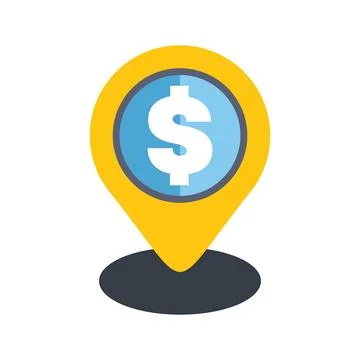 Yellow location pin pointing dollar currency symbol Stock Illustration