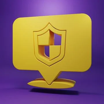 Yellow Location shield icon isolated on purple background. Insurance concep.. Stock Photos
