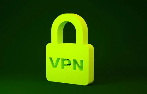 Yellow Lock VPN icon isolated on green background. Minimalism concept. 3d ill Illustrazione stock