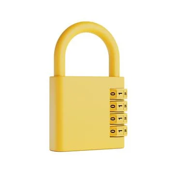 Yellow Locked  Combination Padlock Closeup in Clay Style. 3d Rendering Stock Illustration