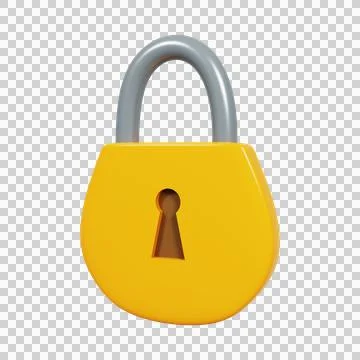 Yellow Locked padlock. 3D Rendering. Stock Illustration
