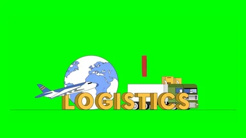 Yellow Logistics Text in Bold Letters Illustrated With Airplane, Truck, and.. 库存影片 333372665
