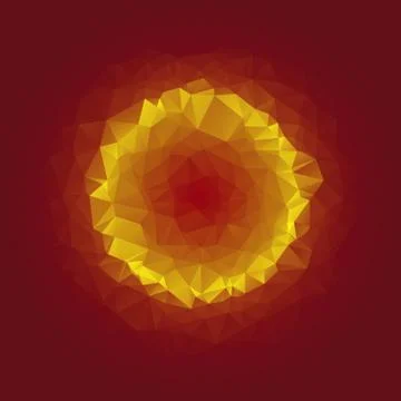 Yellow low poly circle on red background Illustrazione stock