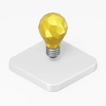 Yellow low poly light bulb icon. 3d rendering square button key isometric vie Stock Illustration