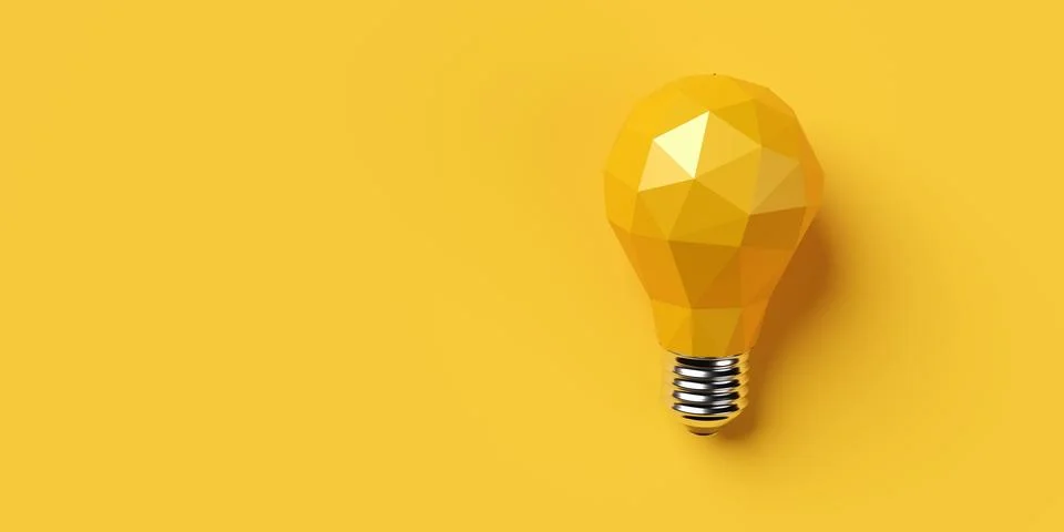 Yellow low poly light bulb on yellow background with copy space, idea, crea.. Stock Illustration