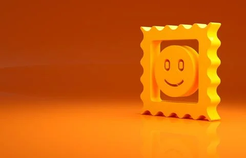 Yellow LSD acid mark icon isolated on orange background. Acid narcotic. Postmark Stock Illustration