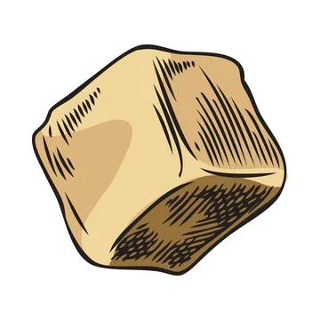 Yellow maca root, cubed piece, hand sketch illustration in color. Stock Illustration