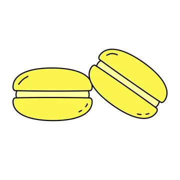 Yellow Macaron dessert or cookie filled with buttercream, doodle style vector 스톡 일러스트