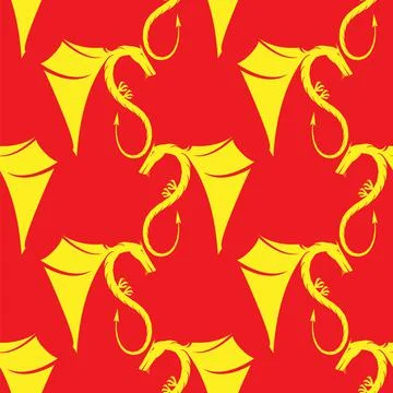 Yellow Magic Dragon Icon Seamless Pattern Isolated on Red Background Stock Illustration