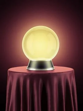 Yellow magic globe on table covered with red cloth Stock Illustration