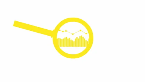 Yellow magnifier and graph white Stock Footage 162955293