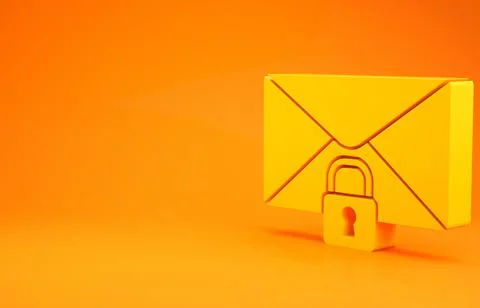 Yellow Mail message lock password icon isolated on orange background. Envelop Stock Illustration