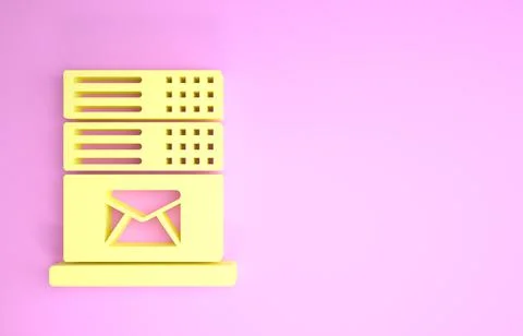 Yellow Mail server icon isolated on pink background. Minimalism concept. 3d i 스톡 일러스트