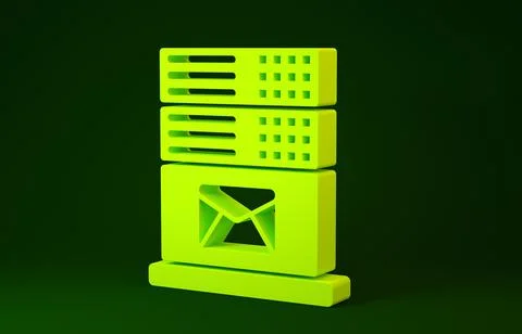 Yellow Mail server icon isolated on green background. Minimalism concept. 3d  스톡 일러스트