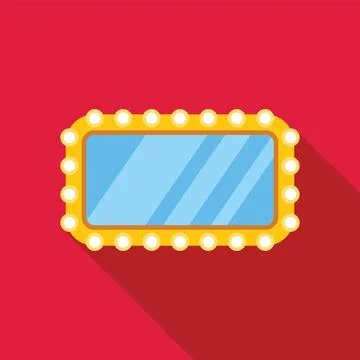 Yellow makeup mirror with light bulbs on red background with shadow Stock Illustration