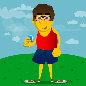 Yellow man drinking brandy. Vector cartoon illustration. Illustrazione stock