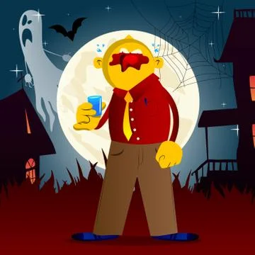 Yellow man drinking brandy. Vector cartoon illustration. Illustrazione stock