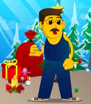 Yellow man drinking brandy. Vector cartoon illustration. Illustrazione stock