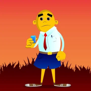 Yellow man drinking brandy. Vector cartoon illustration. Illustrazione stock