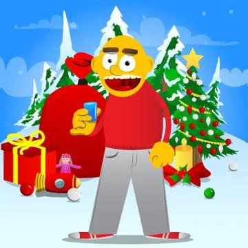 Yellow man drinking brandy. Vector cartoon illustration. Illustrazione stock