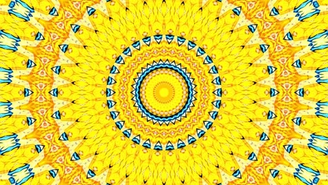 Yellow Mandala Complex Pattern Loop Blue Kaleidoscope Stock Footage 151221172