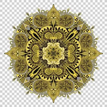 Yellow Mandala on a Transparent Background 스톡 일러스트